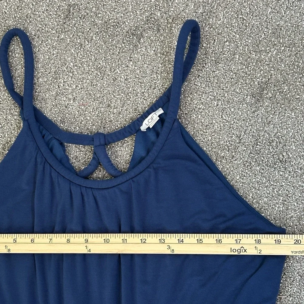 LOFT Blue Wide Leg Jumpsuit Women's LARGE Elastic Waist Pockets Strappy Back - Picture 9 of 11